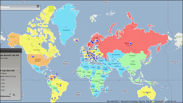 女性のカップ数や男性自身のサイズで世界地図を塗り分けるとこうなる Dna