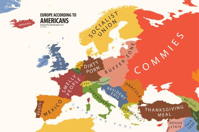 ヨーロッパやアメリカから見た他の国のイメージを描き表したおもしろ地図いろいろ Dna