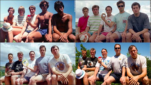 30年間5年ごとに同じ場所 順番 ポーズ 表情で撮影している親友5人組の写真 Dna