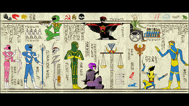 古代エジプトの神聖文字 ヒエログリフ 風にスーパーヒーローを描いたイラストシリーズ Hero Glyphics ヒーローグリフ Dna