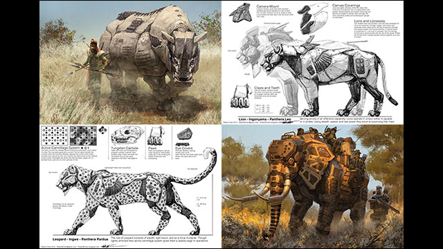 アフリカ サファリの違法な密猟を阻止するべく進化したメカニカルな大型動物のイラストシリーズ Big Five Dna