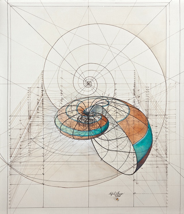 躍動感溢れる生物を鉛筆 定規 分度器のみで幾何学的に描いたイラストシリーズ Calculation Dna