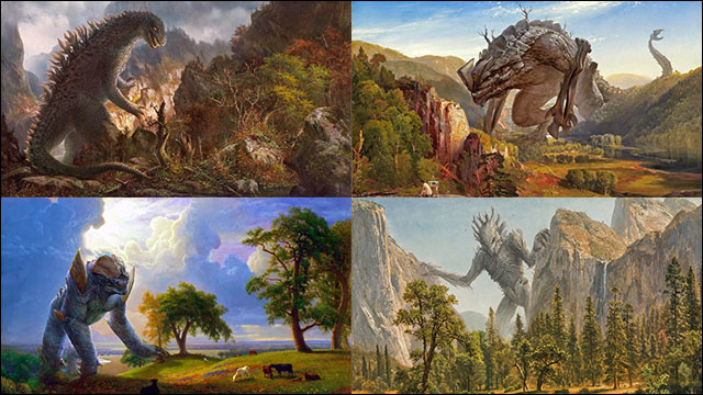 クラシック絵画に怪獣が登場する幻想的なイラストシリーズ The Ancient Kaiju Project Dna