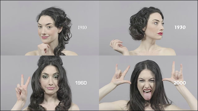 過去100年間に流行した最先端のメイクアップとヘアスタイルを1分にまとめた映像 Dna