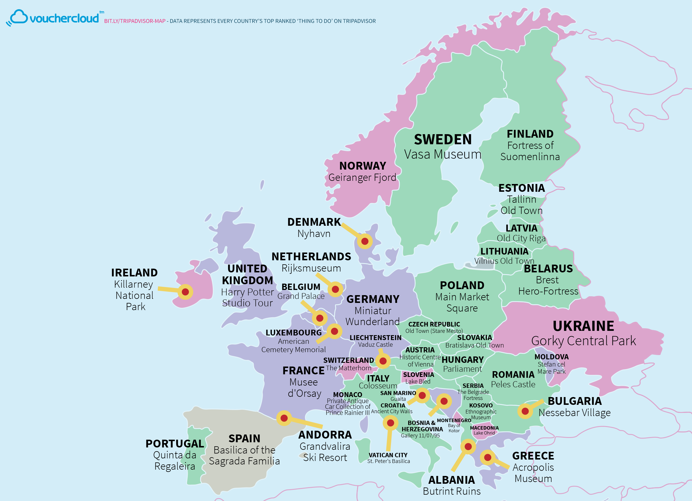 世界各国で最も人気の観光地をまとめた世界地図 Dna