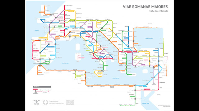 地下鉄路線図スタイルで描いた古代ローマ街道の道路地図 Dna