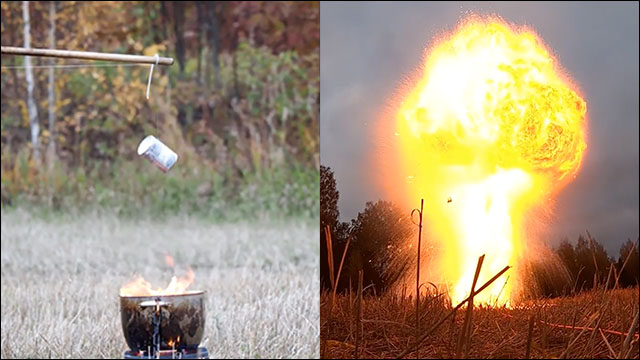 燃え盛る油の鍋に缶詰を落とすとこうなる 想像を絶する大爆発の実験動画 Dna