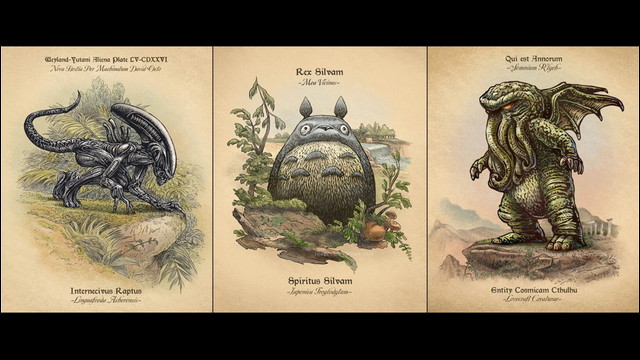 有名な架空生物を野外研究のビンテージ スケッチ風に描いたイラストシリーズ Unnatural History Dna