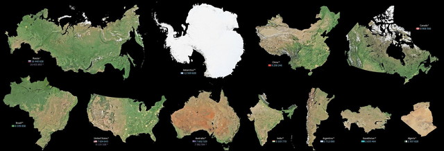 すべての国の地図を面積の大きな順にずらっと並べるとこうなる Dna