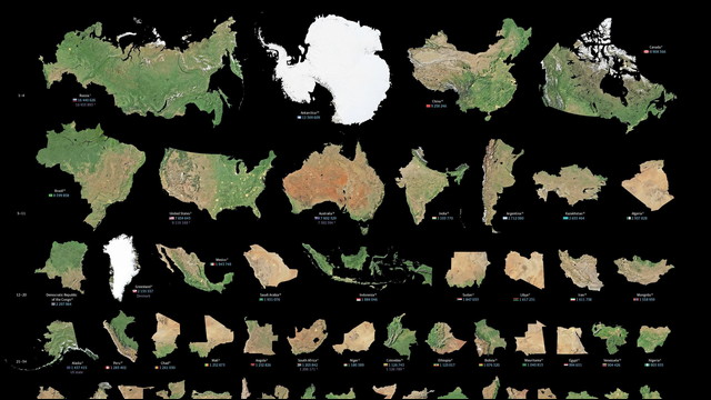 すべての国の地図を面積の大きな順にずらっと並べるとこうなる Dna